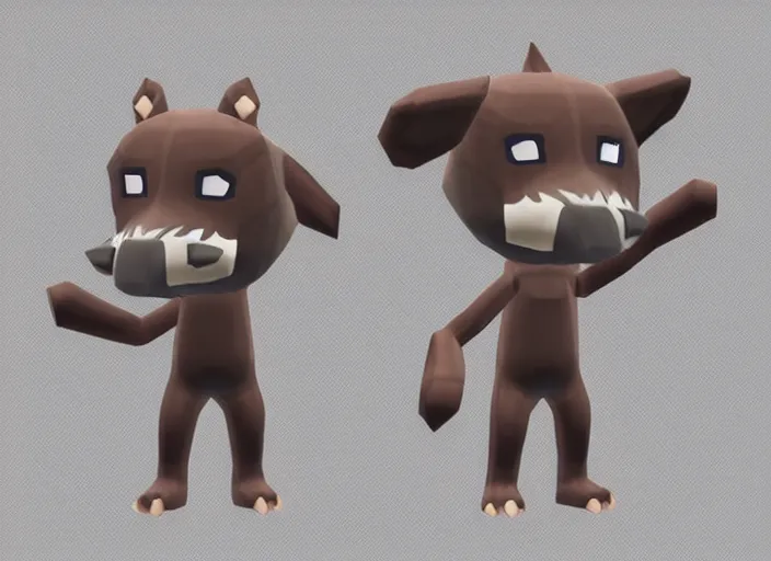 Image similar to a cute chibi werewolf animal crossing villager. animal crossing character. 3 d render, 3 d model rip, simplified, symmetry, hq, artgerm, arstation,