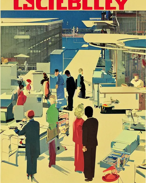 Image similar to science lab. clean cel shaded vector art. illustration art by tatsuro kiuchi and and john berkey 1 9 6 0 s psychology book cover