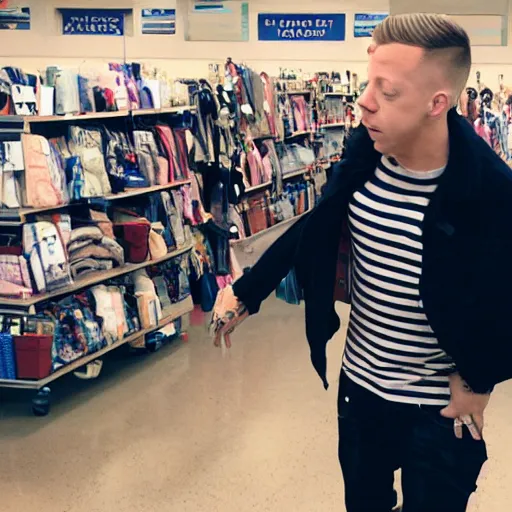 Prompt: Macklemore having a mental breakdown at Goodwill