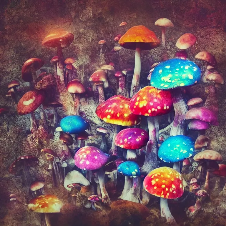 Image similar to double exposure of dally life, symbols of live, explosion, cyber mushroom city, love is the most relevant theme, love is infinity, love is begin of all, 8 k resolution, artistic mode, artistic, trending on instagram, long exposure, love art, serious, fantasy and dreams vibes, mushrooms style and macro style, colorful picture