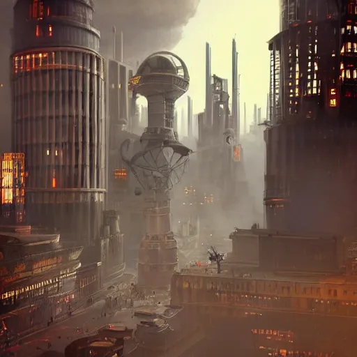 Prompt: photo of a dieselpunk city