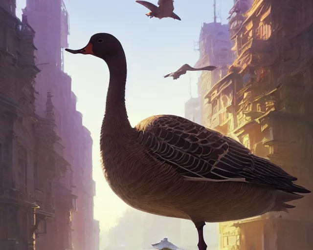 Prompt: Highly detailed portrait of a fashionable goose, in GTA V, Stephen Bliss, unreal engine, fantasy art by Greg Rutkowski, Loish, Rhads, ferdinand knab, Makoto Shinkai and Lois van baarle, ilya kuvshinov, rossdraws, Tom Bagshaw, global illumination, radiant light, detailed and intricate environment