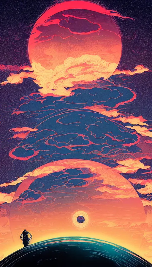 Image similar to sturgeon moon floating on cosmic cloudscape at sunset, futurism, dan mumford, victo ngai, kilian eng, da vinci, josan gonzalez