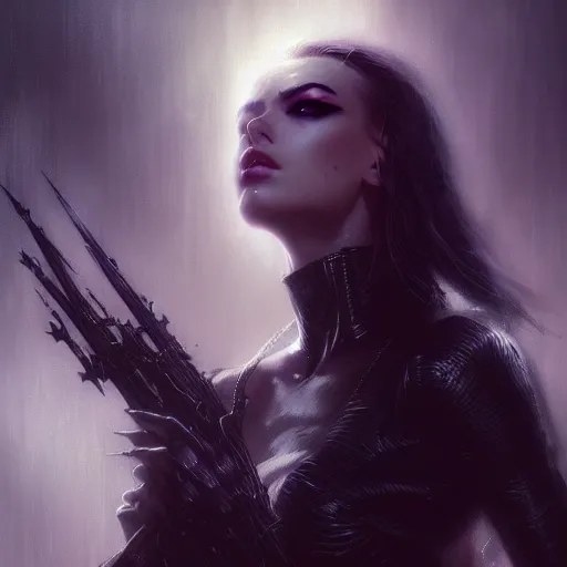 Prompt: peyton list, darkwave, darksynth, character portrait, sharp, digital matte painting, art by luis royo, greg rutkowski, wlop, dramatic lighting, trending on artstation