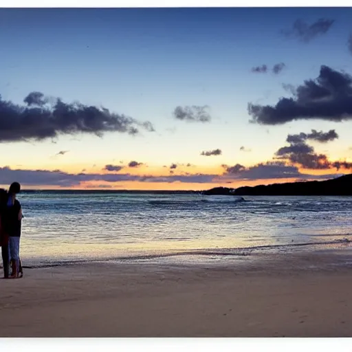 Prompt: photograph of sunset with my family in baron beach by oscar motuloh