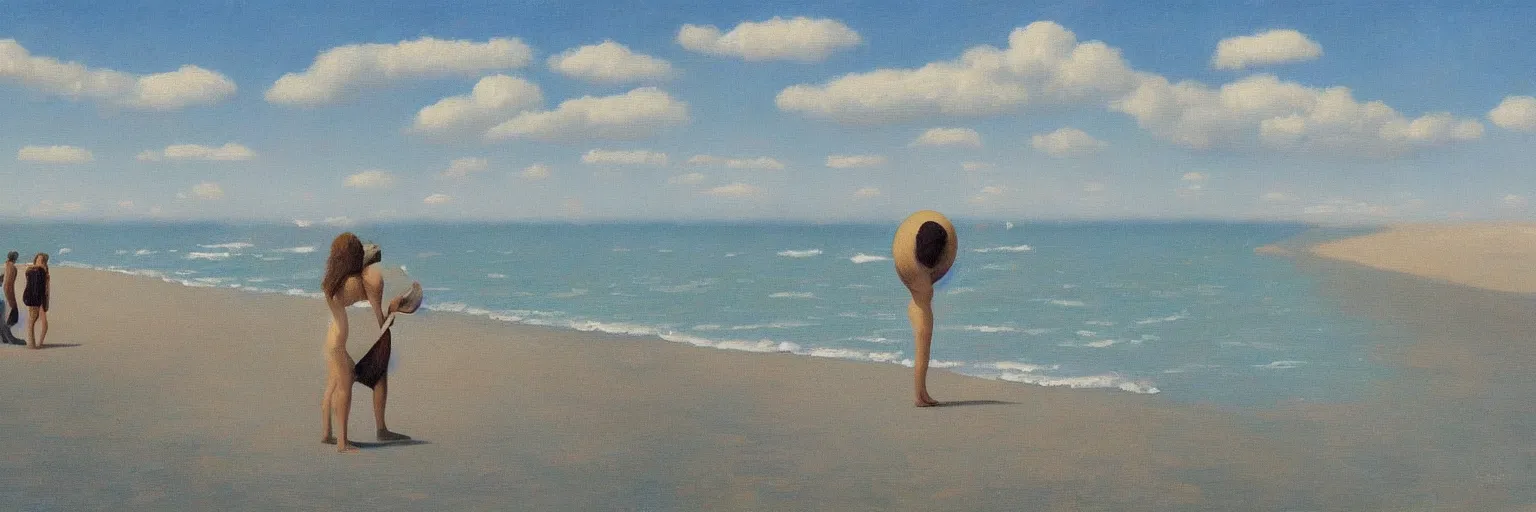 Image similar to ocean beach oil painting magritte