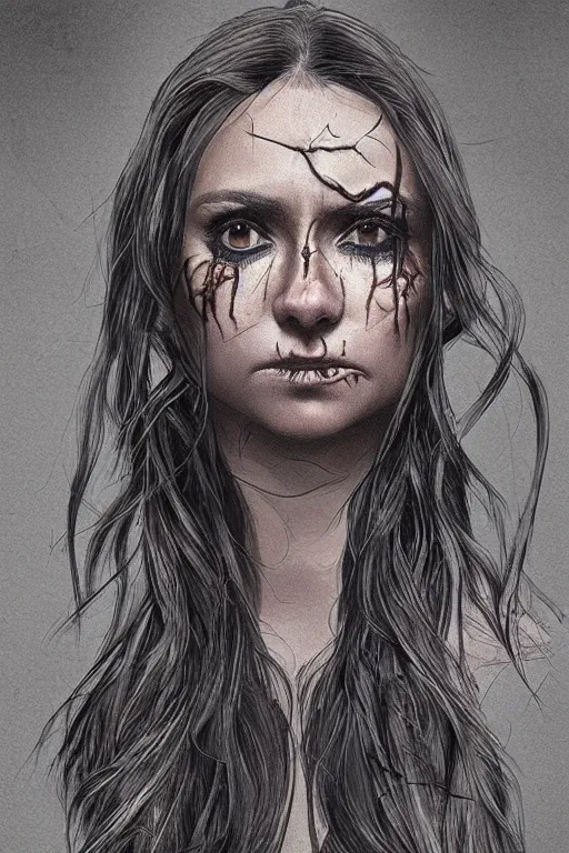 Image similar to nina dobrev in sleepy hollow, full body, big two toned eyes, teeth gritted, horror, intricate details, cinematic, epic, realistic, anatomy, tomer hanuka, uplight, artstation, photorealistic, scary