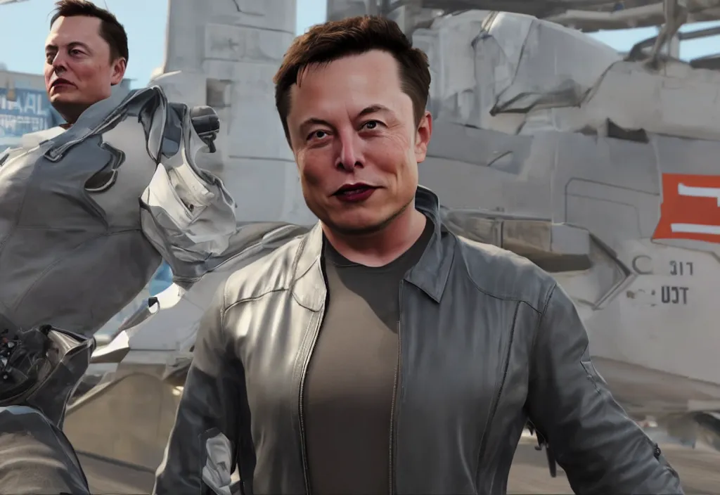 Image similar to elon musk in the video game in gta 5, gameplay screenshot, close up, 3 d rendering. unreal engine. amazing likeness. very detailed.