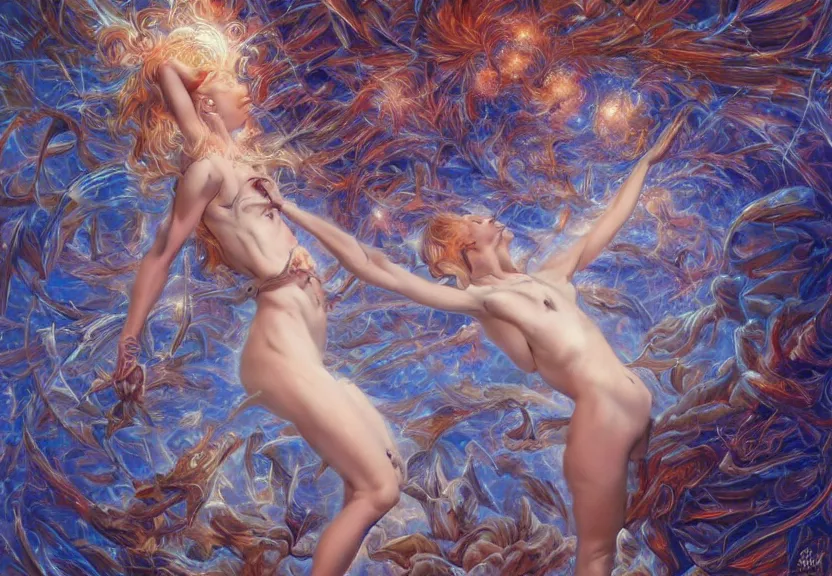 Prompt: Dream-state, A journey through the portal of illusion ; by hajime sorayama; 4K; Surrealism fractal with sounds edges and painterly style; perfect composition; fine details; epic brushwork; in nature; natural