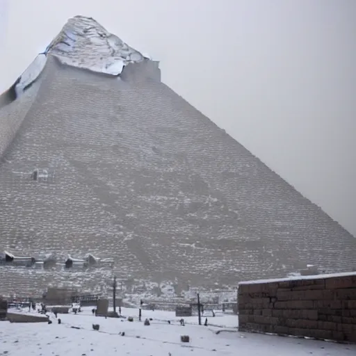 Prompt: snow storm at giza pyramid