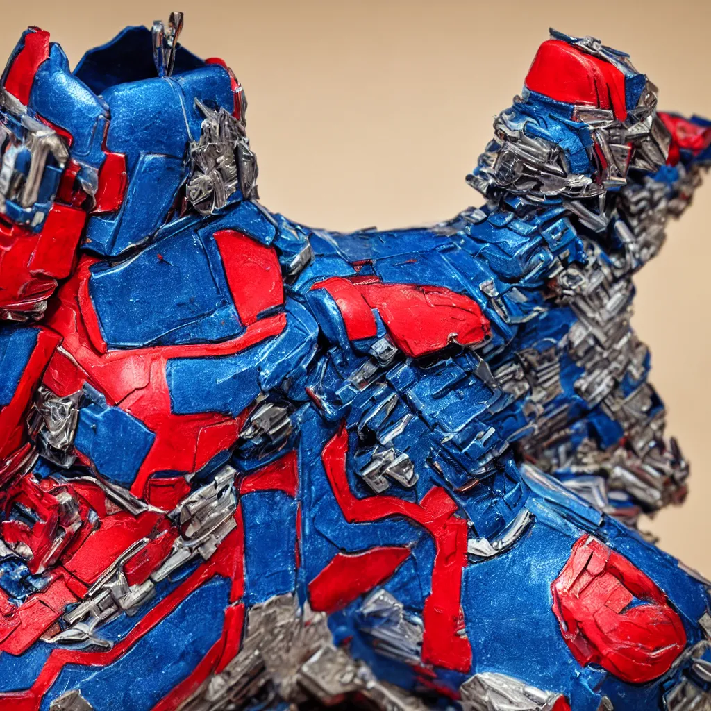 Prompt: a sneaker made of optimus prime, product photo, high detail, nikon photography