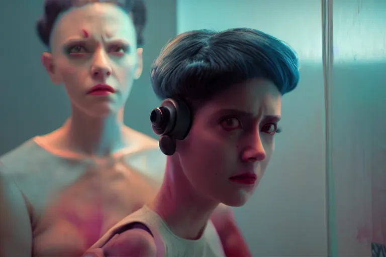 Image similar to vfx film, love death and robots, flat color profile low - key lighting award winning photography arri alexa cinematography, hyper real photorealistic cinematic, atmospheric cool colorgrade