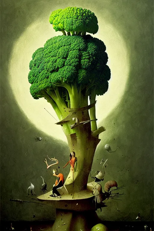 Image similar to hieronymus bosch, greg rutkowski, anna podedworna, painting of the broccoli