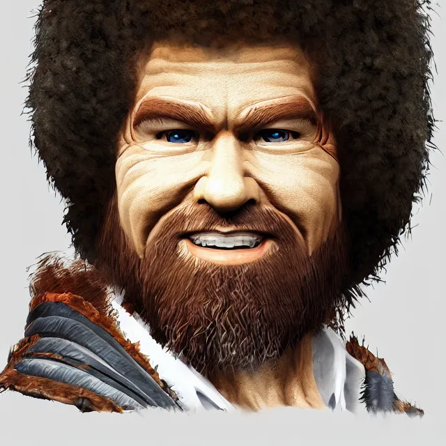 Image similar to bob ross as a main character in mortal kombat, concept, artstation, trending on deviantart, 4 k, very very detailed, realistic face,