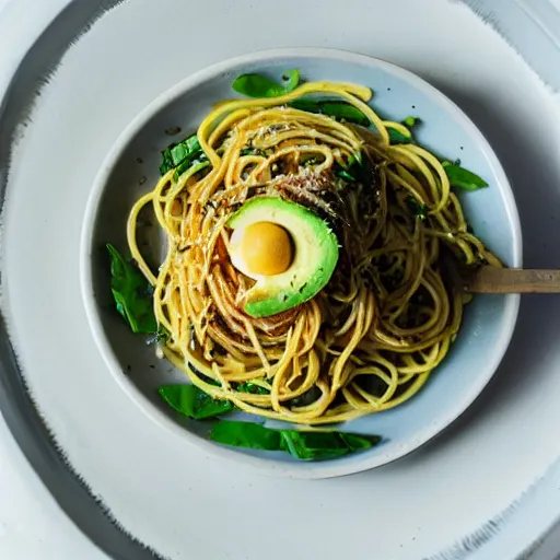 Image similar to a spaghetti with avocado sauce, food photography