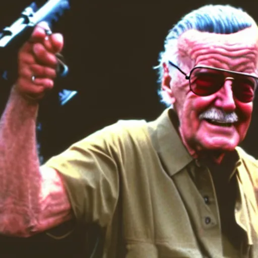 Image similar to High quality screenshot of Stan Lee as Rambo (1995)