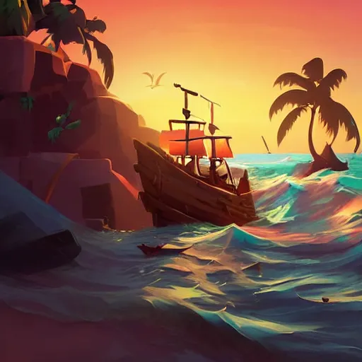 Image similar to painting treasure on sea of thieves game smooth median photoshop filter cutout vector, behance hd by jesper ejsing, by rhads, makoto shinkai and lois van baarle, ilya kuvshinov, rossdraws global illumination