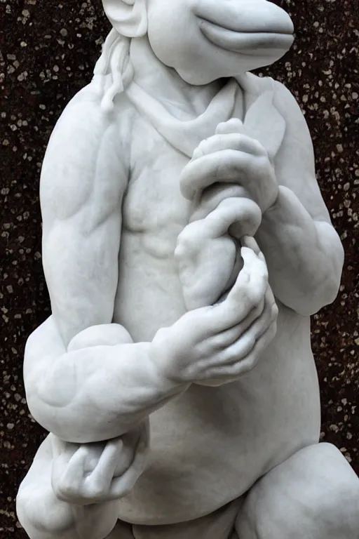 Prompt: white marble sculpture of yoshi, realistic, dslr photograph