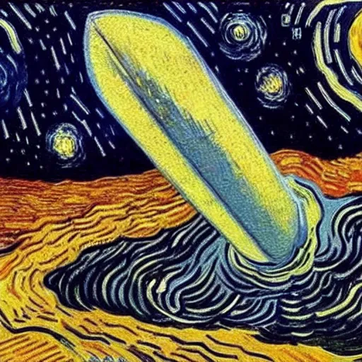 Image similar to a painting of a space ship launching by van gogh