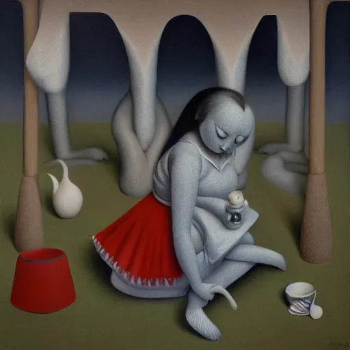 Image similar to alice in wonderland, Gertrude Abercrombie, highly detailed, masterpiece, trending on ArtStation, ultra realistic