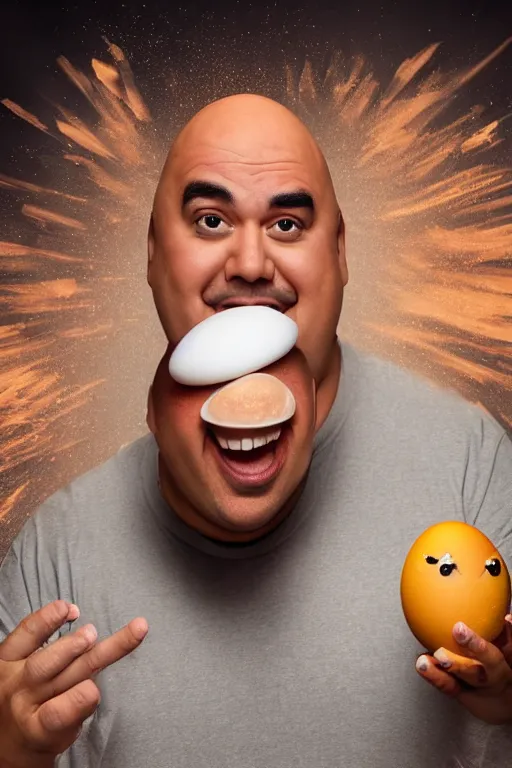 Image similar to 📷 gabriel iglesias the egg 🥚, made of food, head portrait, dynamic lighting, 4 k