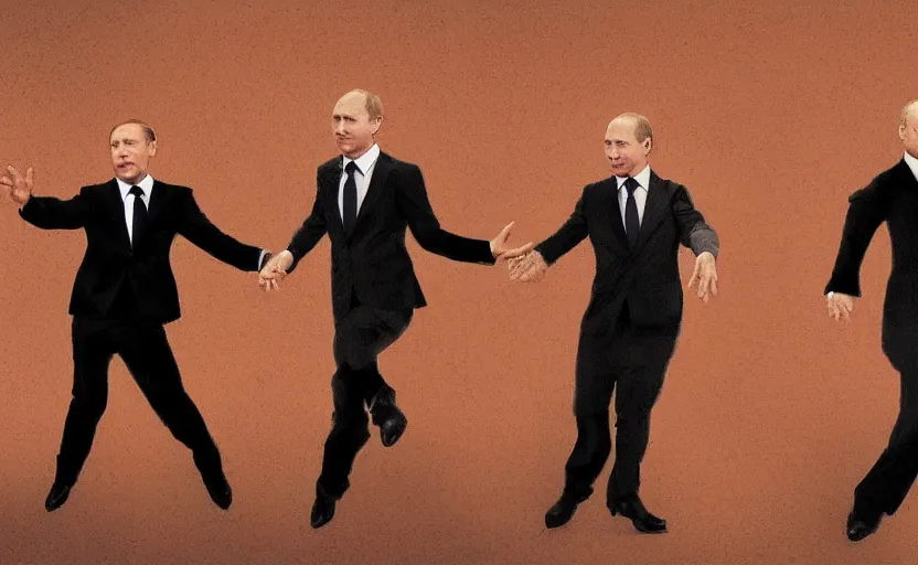 Image similar to zelensky and putin dancing, trending on art station