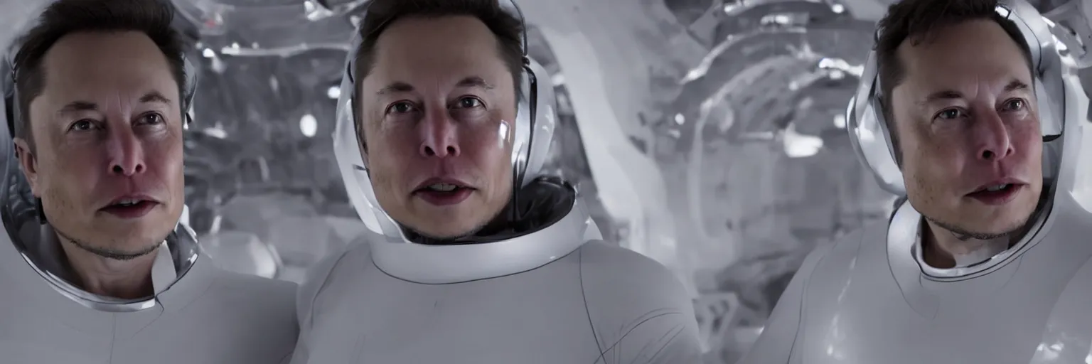 Image similar to elon musk in his sixties in a spaceship, movie still, cinematic, photorealistic, extreme detail, facial features, sharp focus, 8 k, anamorphic lens, lighting, dark