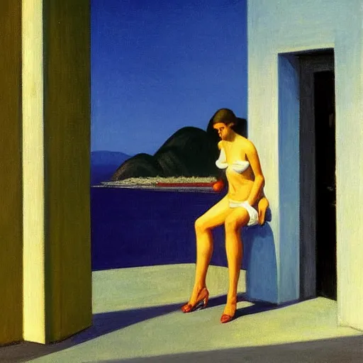 Prompt: rio de janeiro painted by edward hopper, cinematic, character looking away