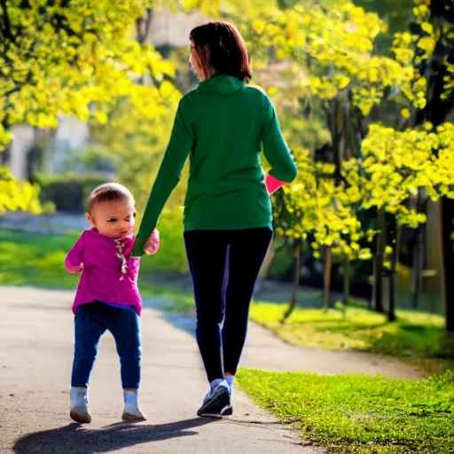 Prompt: a wife going for a walk with her baby on a nice day.