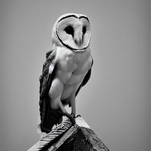 Prompt: noctilux barn owl, cinestill,