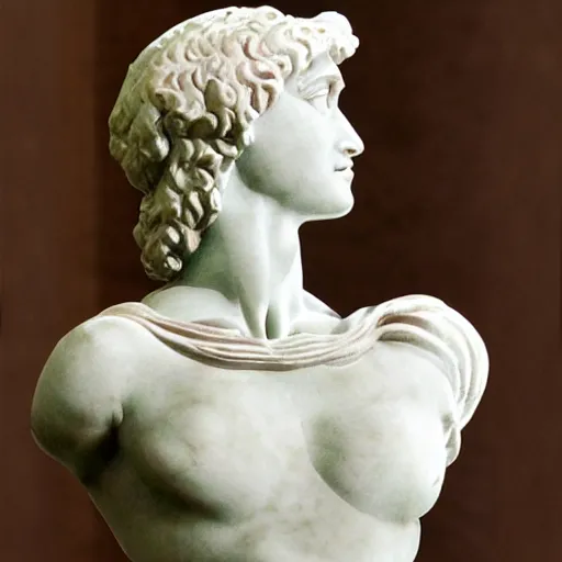 Image similar to Artemis sculpture by Donatello,marble