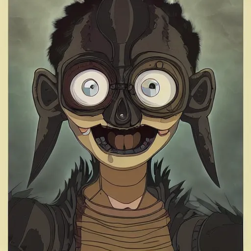 Image similar to a dark humanoid, hyper detailed, in the style of studio ghibli and and studio ghibli and studio ghibli, selfie