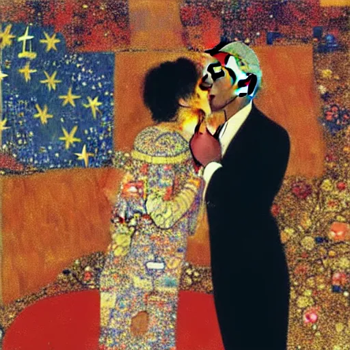 Image similar to Joe Biden kissing Barack Obama in the style of Gustav Klimt