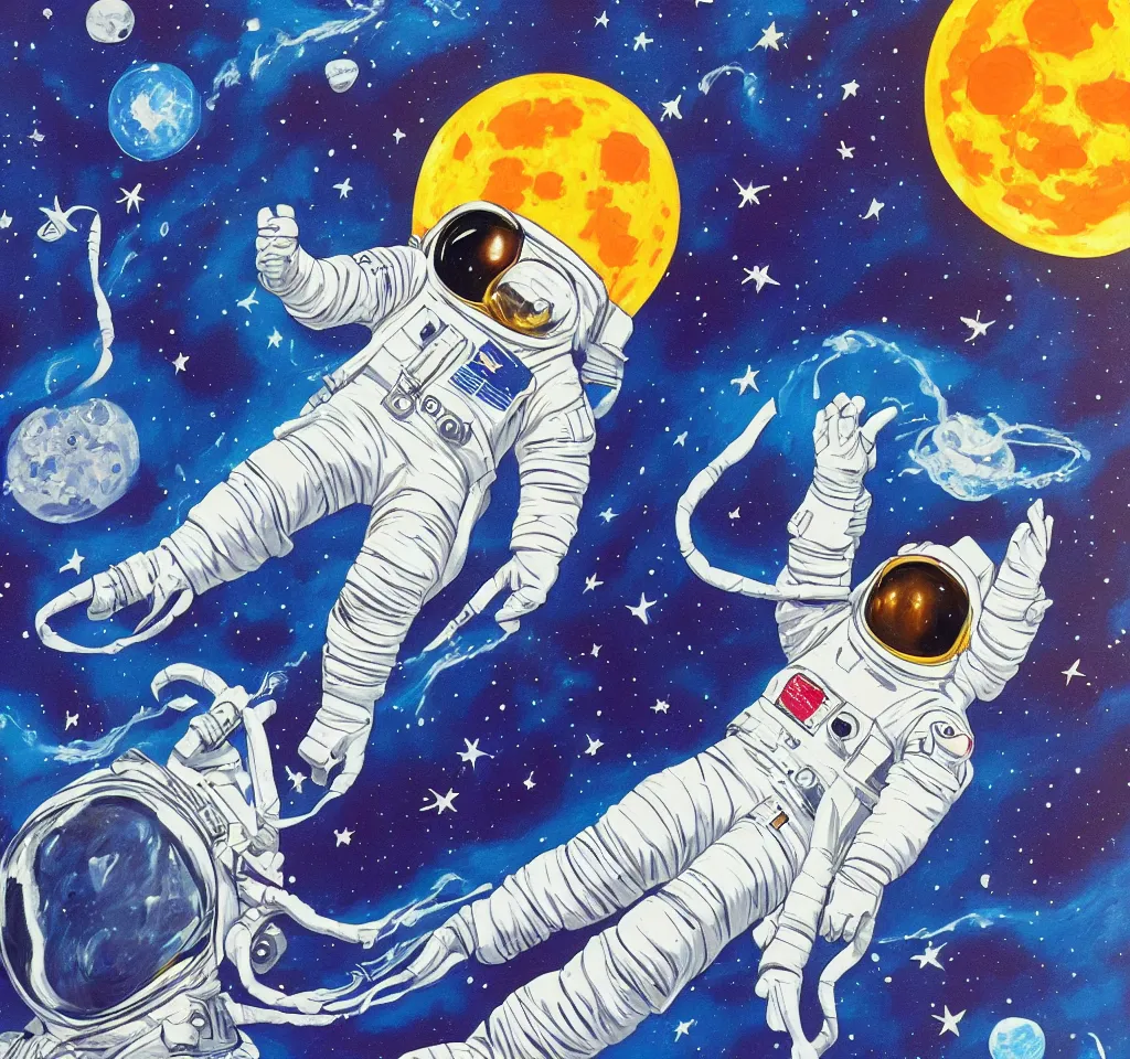 Prompt: An astronaut laying on the moon, in the style of Flooko, acrylic art, detailed,