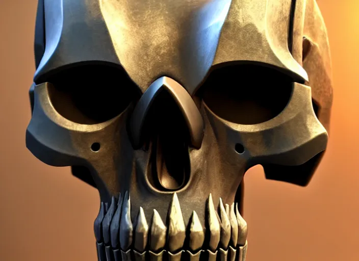 Image similar to tusked damaged brushed metal skull mask, stylized stl, 3 d render, activision blizzard style, hearthstone style, darksiders art style