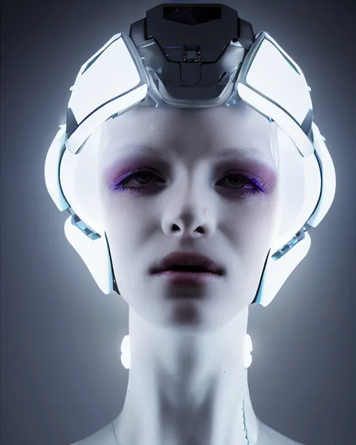 Image similar to portrait photo of female dancer as a cyberpunk mecha humanoid robotic head shoulder parts with straight linear led lights, inside white room, ultra - realistic and detailed, 8 k