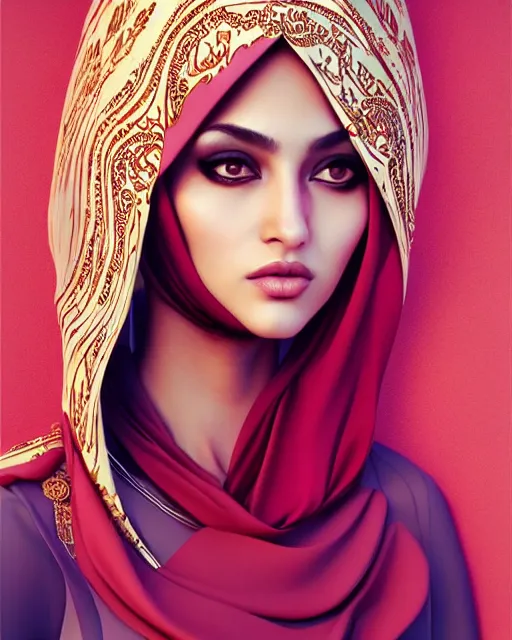 Prompt: richly detailed color illustration of very very very very very beautiful Arab fashion model illustrated by Artgerm and Mina Petrovic and Timothy Kong and Marina Federovna. 3D shadowing