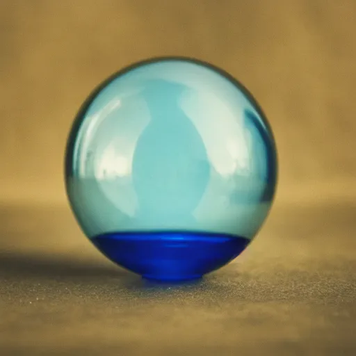 Prompt: a blue glass sphere in a black void