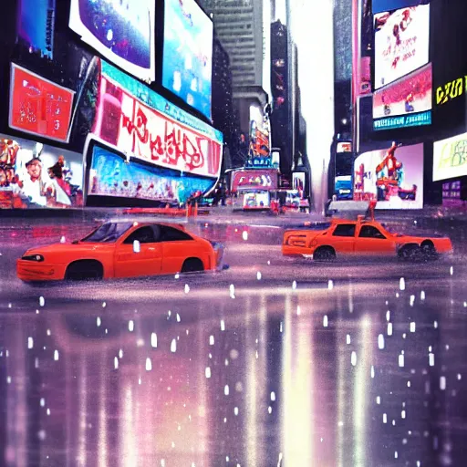 Prompt: Rain on Times Square in Anime style