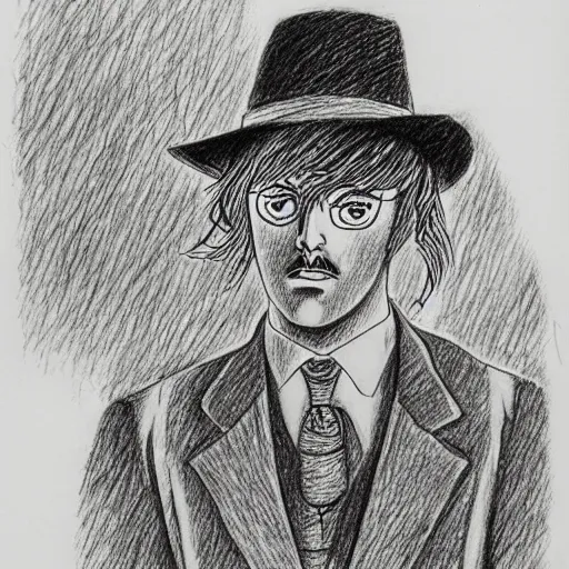 Prompt: Fernando Pessoa walking, pen drawing by Kentaro Miura
