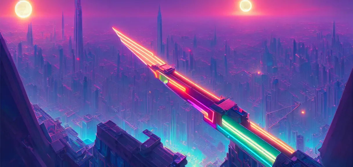 Prompt: post - minimalism portrait of triangle city, top down view, the magic eclipsing, iridescent tubes, vibrant color scheme, highly detailed, in the style of romanticism, cinematic, artstation, moebius, greg rutkowski