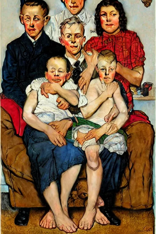 Image similar to portrait of LGBT family by Norman Rockwell,