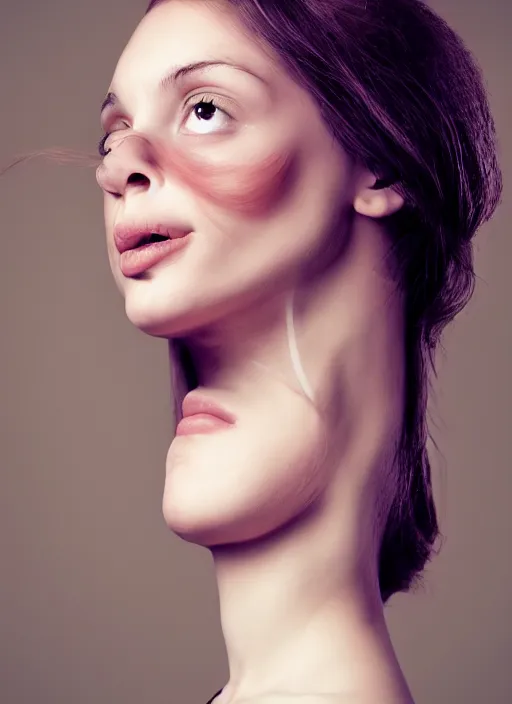 Image similar to a portrait of a cute, playful young woman, head and shoulders, stylized by jana schirmer