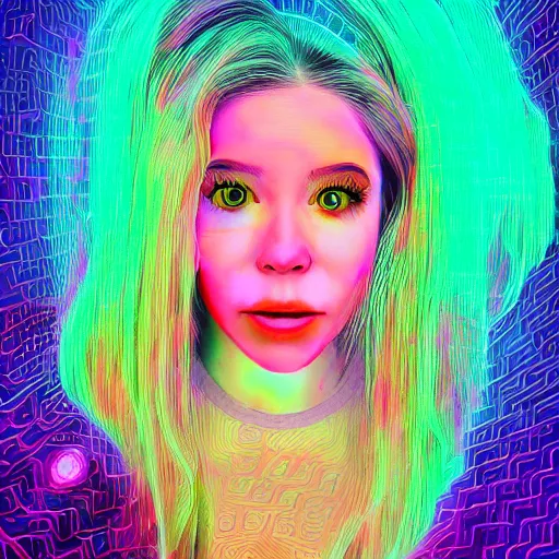 Image similar to a digital portrait of belle delphine, digital art by alex grey, instagram contest winner, computer art, glitch art, dystopian art, glitchy