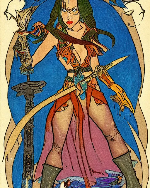 Image similar to a shark pirate queen with iridescent skin color, holding melee weapons by ivan bilibin