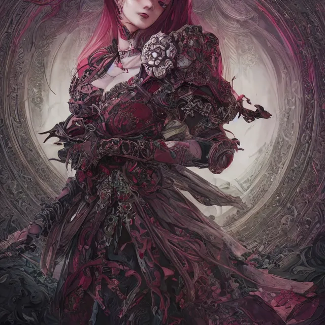 Prompt: the portrait of chaotic evil female necromancer overlord as absurdly beautiful, gorgeous, elegant, sadistic young woman, an ultrafine hyperdetailed illustration by kim jung gi, irakli nadar, intricate linework, bright colors, octopath traveler, final fantasy, unreal engine 5 highly rendered, global illumination, radiant light, detailed and intricate environment