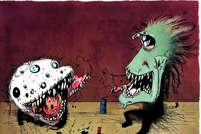 Prompt: monster hiding underneath my bed by ralph steadman