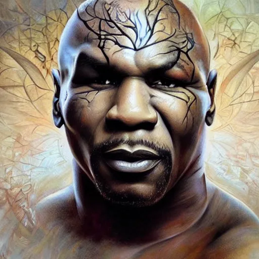 Prompt: mike tyson, ethereal, painting by karol bak