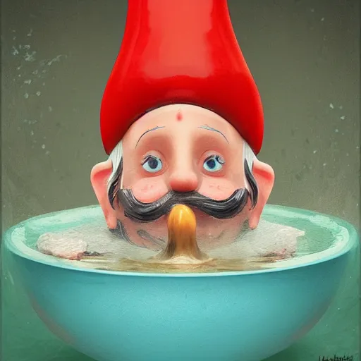 Prompt: Gnome bathing in gravy, expressive oil painting, matte art, digital art, highly detailed