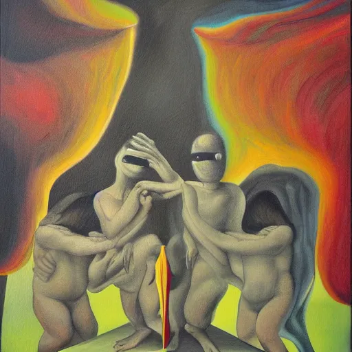 Prompt: the telepathy of instinct, absurdist painting